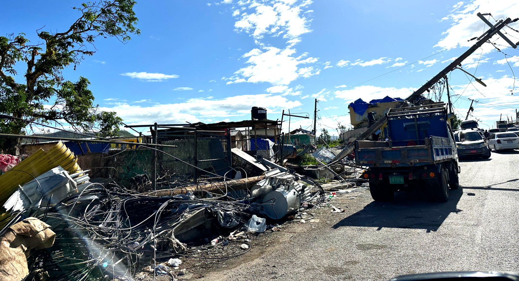 Debris and damaged buildings after Hurricane Melissa